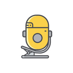 Fototapeta premium A modern yellow webcam on a clip stand, depicted as a minimalist line icon. Vector illustration for video conferencing, live streaming, and digital communication.