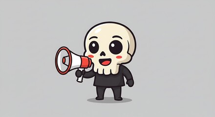 Fototapeta premium Cute Skull Announcer: Cartoon Illustration