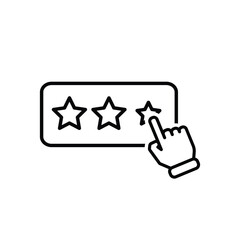 Rating icon. E-commerce. Three stars being clicked by hand. market, sale, buy. Isometric design style.