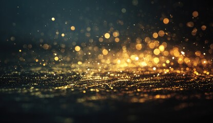Naklejka premium Golden glitter bokeh, dark background
