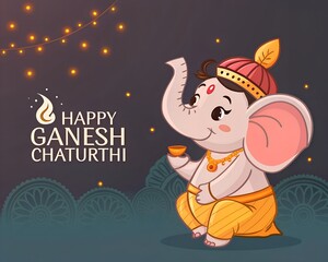 Happy Ganesh Chaturthi poster, Flat Ganesh Chaturthi concept, Indian festival Ganesh Chaturthi banner with lord ganesh design
