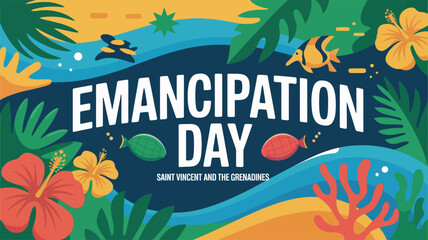 Saint Vincent and the Grenadines Emancipation Day Celebration with Tropical Beach and Coral Reef