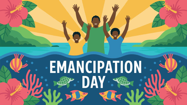 Saint Vincent and the Grenadines Emancipation Day Celebration with Tropical Beach and Coral Reef