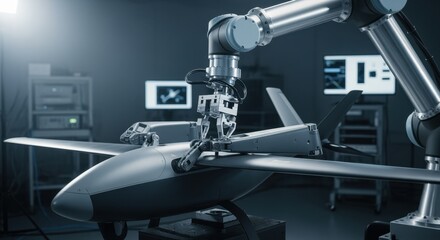 Robotic testing rig performing cyclic load assessments on foldingwing UAV joints mimicking realworld flight stresses in the lab.