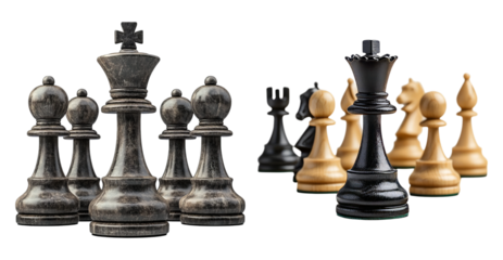 Stylish Chess Pieces in Black and White Set Against Plain Background, PNG bundle collection, Isolated on Transparent Background
