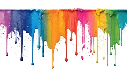 Fototapeta premium Dripping rainbow colors on white background