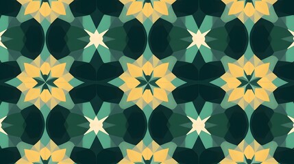 Fototapeta premium Geometric Abstract Kaleidoscope Pattern Seamless Teal Yellow