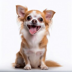 Happy Adorable Chihuahua Puppy Dog Sitting Posing for a Studio Portrait White Background