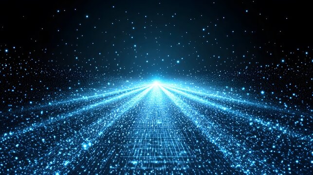 Abstract Glowing Blue Particle Grid Pathway