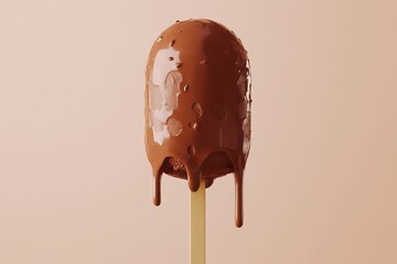 Obraz premium Melted chocolate ice pop against a light peach background.