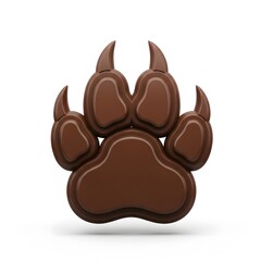 3D Brown Animal Paw Print with Claws — Wild Creature, Track Symbol, or Beast Icon Illustration