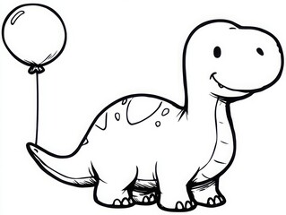 Obraz premium Childrens coloring book featuring a cheerful dinosaur with a balloon for fun and creativity.