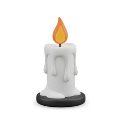 3D Dripping White Candle with Flame — Halloween Decoration or Spooky Night Illustration