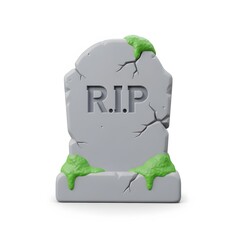 3D Cracked Tombstone with R.I.P Text and Green Slime — Halloween Grave Decoration Illustration