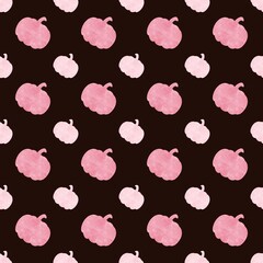 Seamless Halloween-themed pattern in pink tones featuring pumpkins
