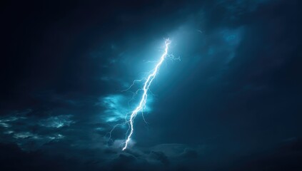Dramatic lightning bolt piercing dark storm clouds