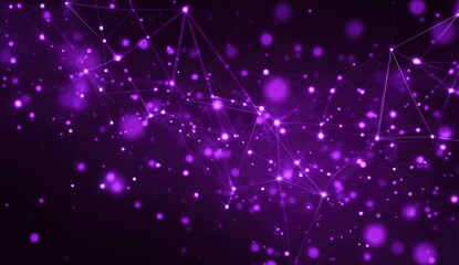 Abstract purple network of interconnected points and lines on a dark background