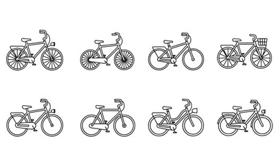 Obraz premium Collection of simple outline bicycle illustrations for design elements and transportation concepts