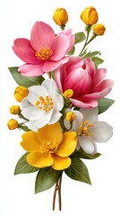 Vibrant bouquet of pink white and yellow flowers
