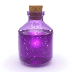 3D Magic Potion Bottle with Glowing Purple Liquid and Cork — Fantasy Elixir or Halloween Spell Vial