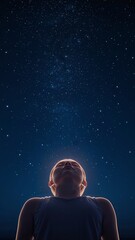 Naklejka premium Person looking up at the night sky filled with stars