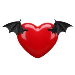 3D Red Heart with Black Bat Wings — Gothic Love, Halloween Romance, or Vampire Valentine Concept