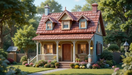 Charming storybook cottage nestled amongst lush green trees