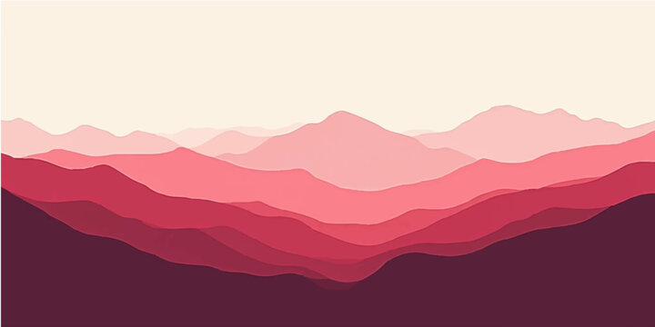 Abstract red mountain landscape with vector illustration of hills and sky