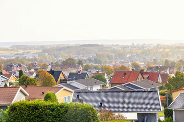 Obraz premium Residential area in a city in autumn with rain