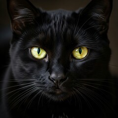 Majestic Black Cat Portrait Intense Gaze Dark Fur Glowing Eyes