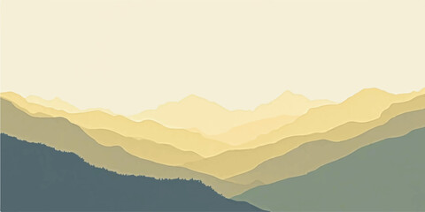 Morning mountain landscape with foggy hills and misty sky