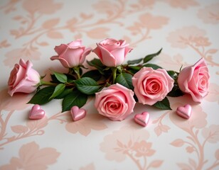 Romantic Pink Roses with Heart Decorations