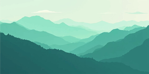 Naklejka premium Aqua and Emerald Toned Layered Hills in Atmospheric Abstract Nature Landscape