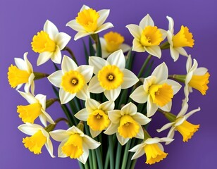Fototapeta premium Vibrant Daffodil Bouquet Purple Background