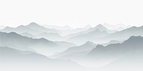 Misty White and Grey Layered Mountain Landscape for Calm and Minimalist Nature Backgrounds