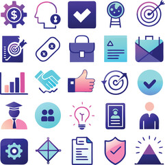 Business and Success Icons with Gradient Colors and Flat Design finance technology