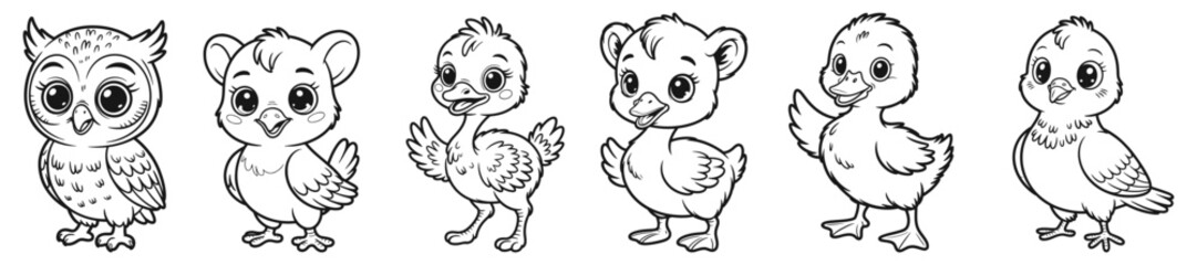 Fototapeta premium Owlets, Ducklings, Goslings, Fledglings, Cartoons | Cute Baby Birds Coloring Pages - Printable & Free