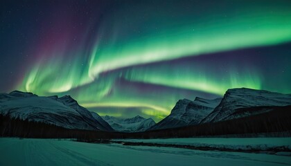 Snow mountain with aurora borealis
3