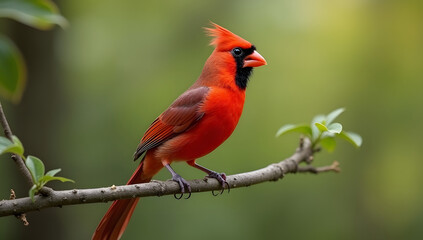 Stunning male Northern Cardinal perched on a branch. Generative AI
