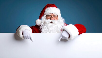 Santa Claus points to blank sign