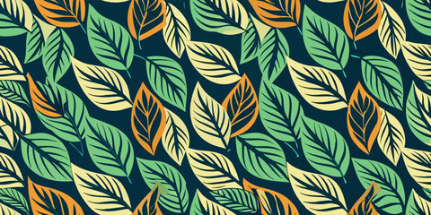 Fototapeta premium Abstract silhouettes of identical leaves seamless pattern.flora, flat design, blossom, botanical, pattern, flower, fashion, leaf, abstract, art, illustration, design, nature, vector, background,