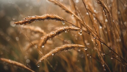 Close-up of golden grass after rain