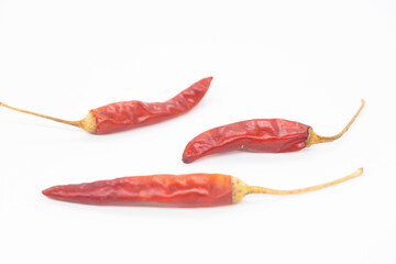 Hot peppers dried on white backgorund