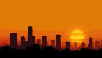 Obraz premium Pixelated city skyline at sunset