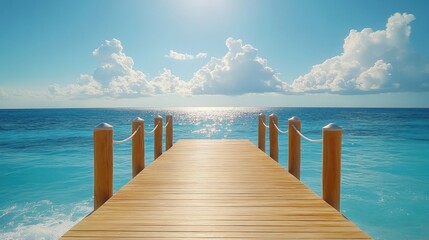 Obraz premium Tranquil wooden pier on azure sea. Sunny sky