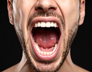 A dramatic, high-contrast close-up of a man's face, mouth wide open in a silent, furious scream