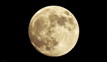 Obraz premium Full moon, pale yellow-tan, detailed craters