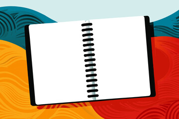 Open Spiral Notebook on Colorful Abstract Background for Educational Materials, Creative Projects, Blogs, Stationery Designs, and Graphic Resources  