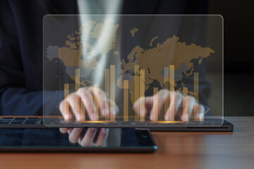 Project management tool concept. Businesspeople use laptops to manage work projects and update tasks with Gantt chart schedules to business plans and progress. Planning software.