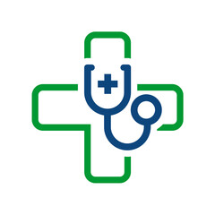 Medical cross symbol with stethoscope incorporating vector logo